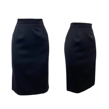 Vtg 80s 1970s Yves Saint Laurent Designer Boss Babe Business Black Pencil Skirt 