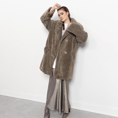 TEDDY COAT FLEECE Double Breasted Oversize Brown Beige Taupe Fall Winter Jackets / Medium 