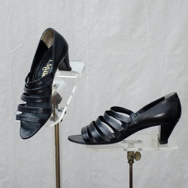 black leather heels | strappy black peep toe shoes | I. Miller shoes | US 5.5 EU 36 