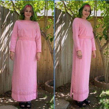 Vintage 1960’s Pink Polyester Maxi Dress 