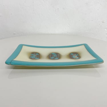 Stunning Art Glass Blue and White Decorative Dish Abstract Modern Design 1960s 