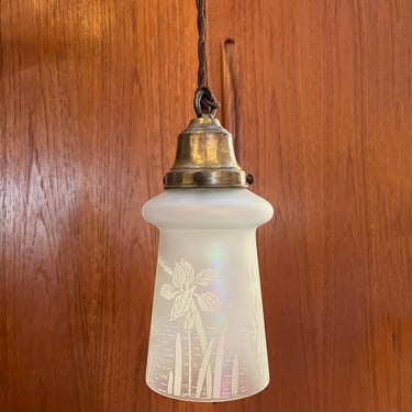 Industrial Etched Opaline Bell Pendant Light