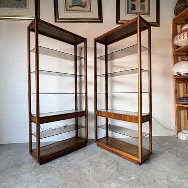 Pair of 1970s Mid-Century Modern Six-Tier Étagères with Smoked Glass Shelves 