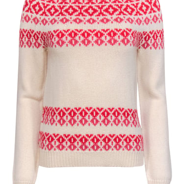 A.P.C. - Ivory, Pink &amp; Red Fair Isle Merino Wool &amp; Cotton Sweater Sz XS