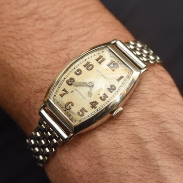 Vintage 1924 Tiffany & Co. Longines 11.62N Tonneau .935 Silver Radium Dial Swiss Wrist Watch, 15 Jewel Movement, Manual Wind, Working 