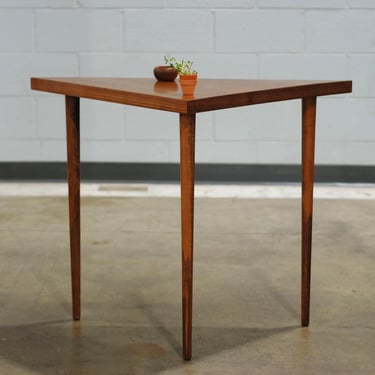 Restored Mid-Century Walnut Triangular Accent Table 