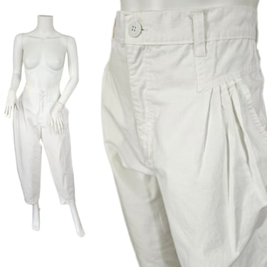 Cherokee 1980's White Cotton High Waist Pegged Pants I Sz Lrg I W: 31" I Mom Jeans 