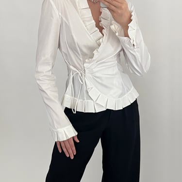 Vintage Armani White Pleated Wrap Blouse