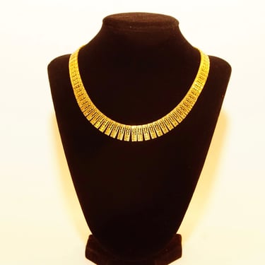 Vintage 14K Yellow Gold Fringe Collar Necklace, Articulated, Ornate Hammered Cut-Out Gold Slices, Etruscan, Adjustable, 15 1/2&amp;quot; - 17 3/4&amp;quot; L 