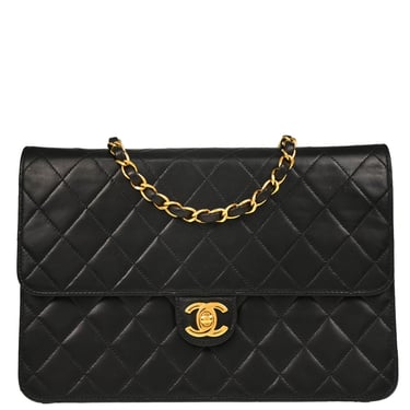 Chanel 1997–1999 Black Lambskin Turnlock Medium Half Flap Shoulder Bag