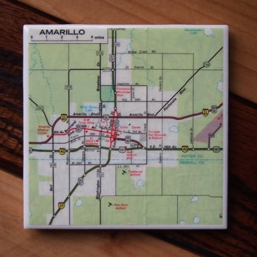 1974 Amarillo Texas Map Coaster. Texas Vintage Map. City Gift. Housewarming Texas Décor. Phillips 66 Map. Amarillo Gift. Texas Office Gift. 