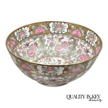 Large Chinese Export Rose Medallion Porcelain Hand Painted Decorative Punch Bowl