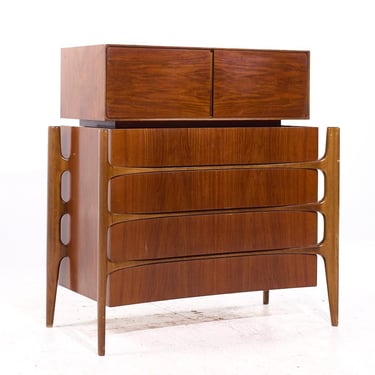 William Hinn Mid Century Walnut Curved Front Highboy Dresser - mcm 