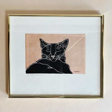 1980's PANTHER BATIK PAINTING // by artist Jane Tamako Raffeld - Signed and Framed 