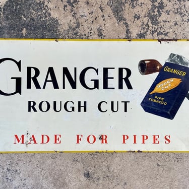 Granger Rough Cut Tobacco Tin Tacker Sign Vintage Mid-Century Smoking Era 