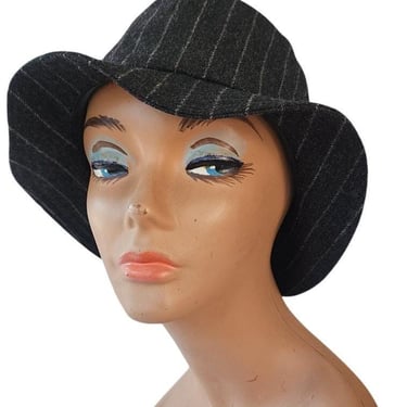 Vintage 90s Bucket Hat Yves Saint Laurent Gray Pinstriped Wool 