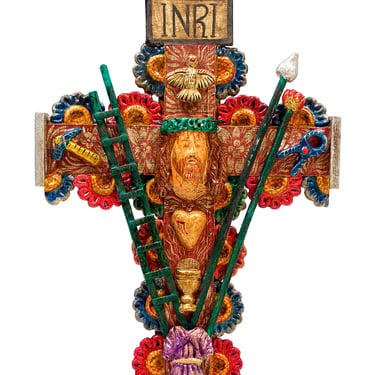 VINTAGE: 16" Old Authentic PERUVIAN Arma Christi Cross - Cross of Passion - Folk Art - Indigenous Art - Religious Icon - SKU 31-A-00030208 