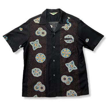 Vintage 1960s MALIHINI Hawaiian Sport Shirt ~ fits M ~ Loop / Camp Collar ~ Rockabilly / Tiki / Atomic ~ 