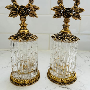 Pair of Hollywood Regency Gold Filled Ornate Vintage Perfume Bottles by LeChalet