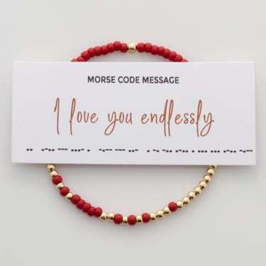 I Love You Endlessly Morse Code Bracelet | Valentine's Day Gift | Glass Seed Bead Stretch Bracelet | Gift for Wife, Daughter, Her 