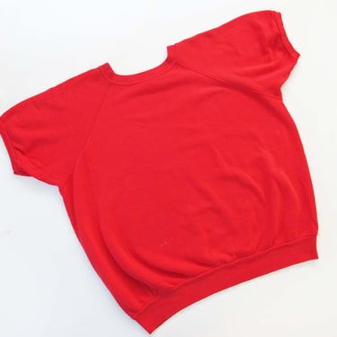 Vintage 80s Red Raglan Short Sleeve Sweatshirt L - 1980s Solid Color Athletic Sweater Shirt - Gender Neutral 