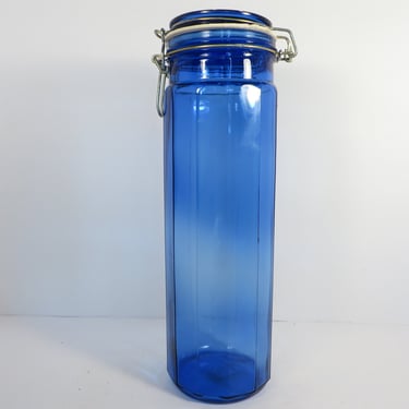 Vintage Cobalt Blue Glass Pasta Spaghetti Canister Jar 