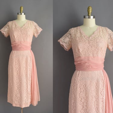 1950s dress | Gorgeous lace & Chiffon Bridesmaid Cocktail Party Wiggle Dress | Large | 50s vintage dress 