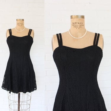 1990's Black Lacy Sweetheart Party Dress 