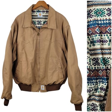 Vintage 90s Carhartt JS2006 Santa Fe Western Yoke Aztec Lined Jacket Men’s 2XL 