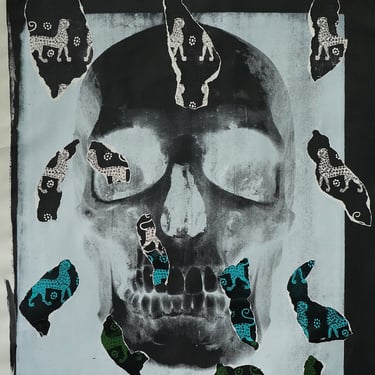 Black Skull / Ancient Cats Decollage (signed)