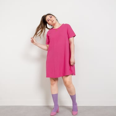 HOT PINK T-SHIRT Dress Vintage Mini Short Sleeve Cotton Minimalist Relaxed Fit 90's Oversize / Extra Large xxl 