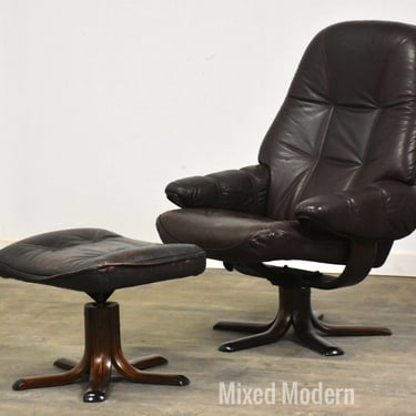 Leather Lounge Chair and Ottoman by Stouby 