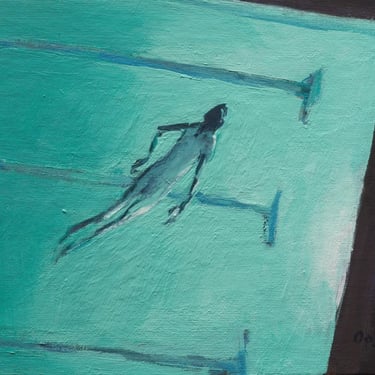 Original Artwork-Giclee-Archival Print-Pool Painting-Nude-Diver-Fine Art-Nocturnal-Night-Impressionism-archival Print-Angela Ooghe 