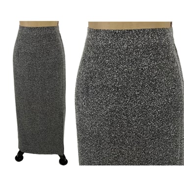 90s Y2K Plus Size Maxi Skirt XL . Gray Long Tweed Boucle . High Waist Pencil Skirt . Winter Office Clothes Women Vintage SAG HARBOR Size 16 