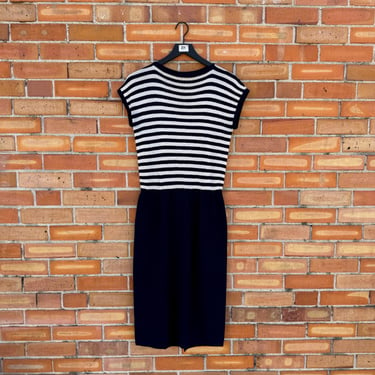 vintage 80s blue striped st. john dress /  s small 