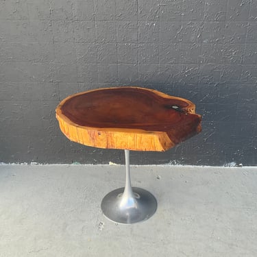 Aluminum Tulip Base Table with Live Edge Redwood Top