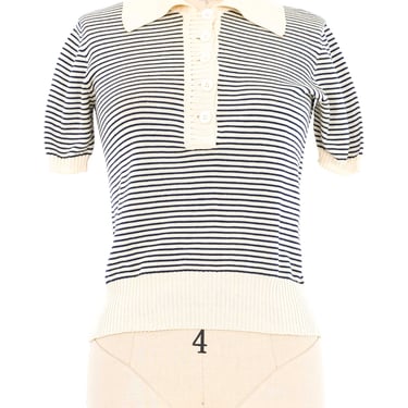 Yves Saint Laurent Navy Striped Knit Polo