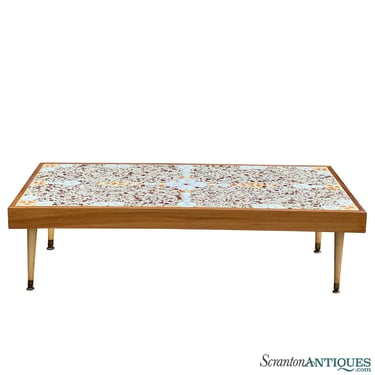 Mid-Century Atomic Mosaic Porcelain Tile Top Coffee Table