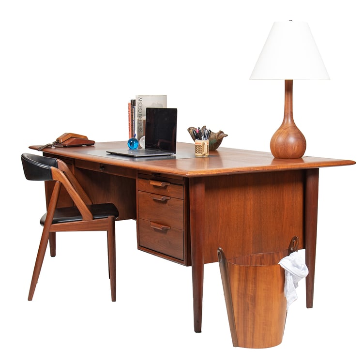 The Chief Executive Desk &#8212; American Modernist in Walnut w Sculpted Accents