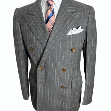 Vintage 1940s  DOUBLE BREASTED Wool Chalk Stripe Jacket ~ size 36 to 38 S ~ Suit / Sport Coat / Blazer ~ 