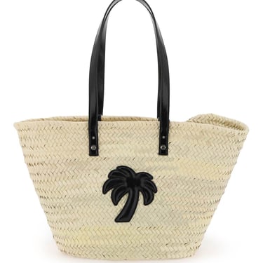 Palm Angels Straw &amp; Patent Leather Tote Bag Women