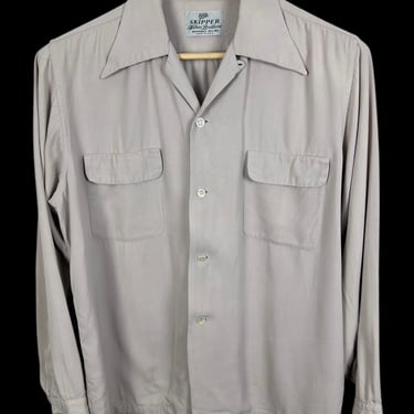 Vintage 1940s/1950s SKIPPER by Wilson Brothers Rayon Gabardine Sport Shirt ~ M ~ Loop Collar / Flapped Pockets ~ Sportshirt 