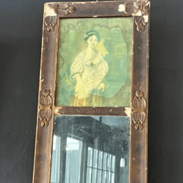 Antique French Patina&#x27;d Femme Mirror