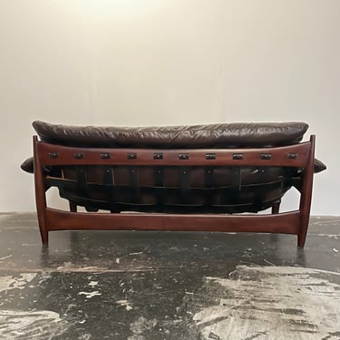 Brazilian Modern Sheriff Sofa in  Espresso Leather by Sergio Rodrigues , Circa 1957 Brazil