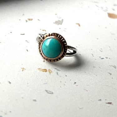 Sunburst Turquoise Ring in Sterling Silver and 14k Gold Filled Handmade Ring Setting 