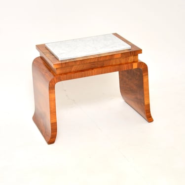 Art Deco Burr Walnut Marble Top Side Table