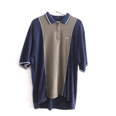 Vintage NIKE y2k color block STREETWEAR vintage polo oversize HENLEY short sleeve polo shirt -- size X.L. 