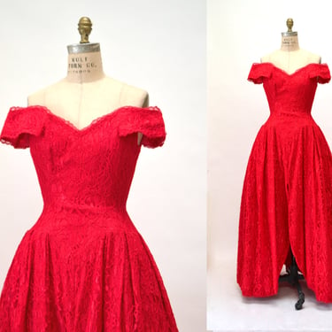 80s Vintage Red Ball Gown Dress Small By Victor Costa// 80s 90s Vintage Prom Party Dress Evening Gown Red Ball Gown Dress 80s 90s Designer 