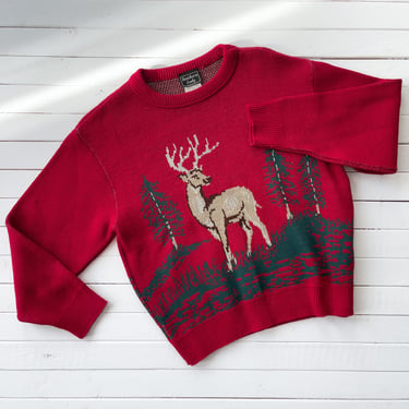 cute cottagecore sweater | 80s 90s vintage red deer stag forest country scenic streetwear aesthetic intarsia cardigan 