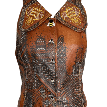 INCREDIBLE Bill Gibb A/W 1972 Leather Stenciled Vest with Bee Motif